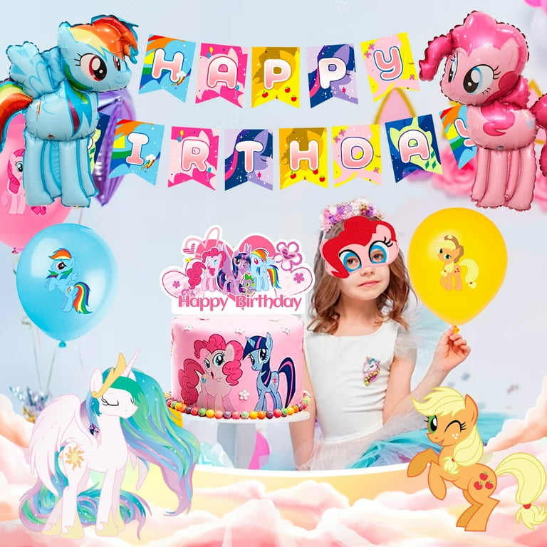My Little Pony Theme Party Supplies,My Little Pony Party Decorations Set-My Little Pony Balloons Stickers Masks Cake Toppers Banner Tablecloth Plates Cups Napkin etc for My Little Pony Birthday Party