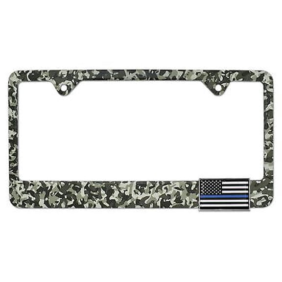 Police Flag 3D Camo Black Metal License Plate Frame