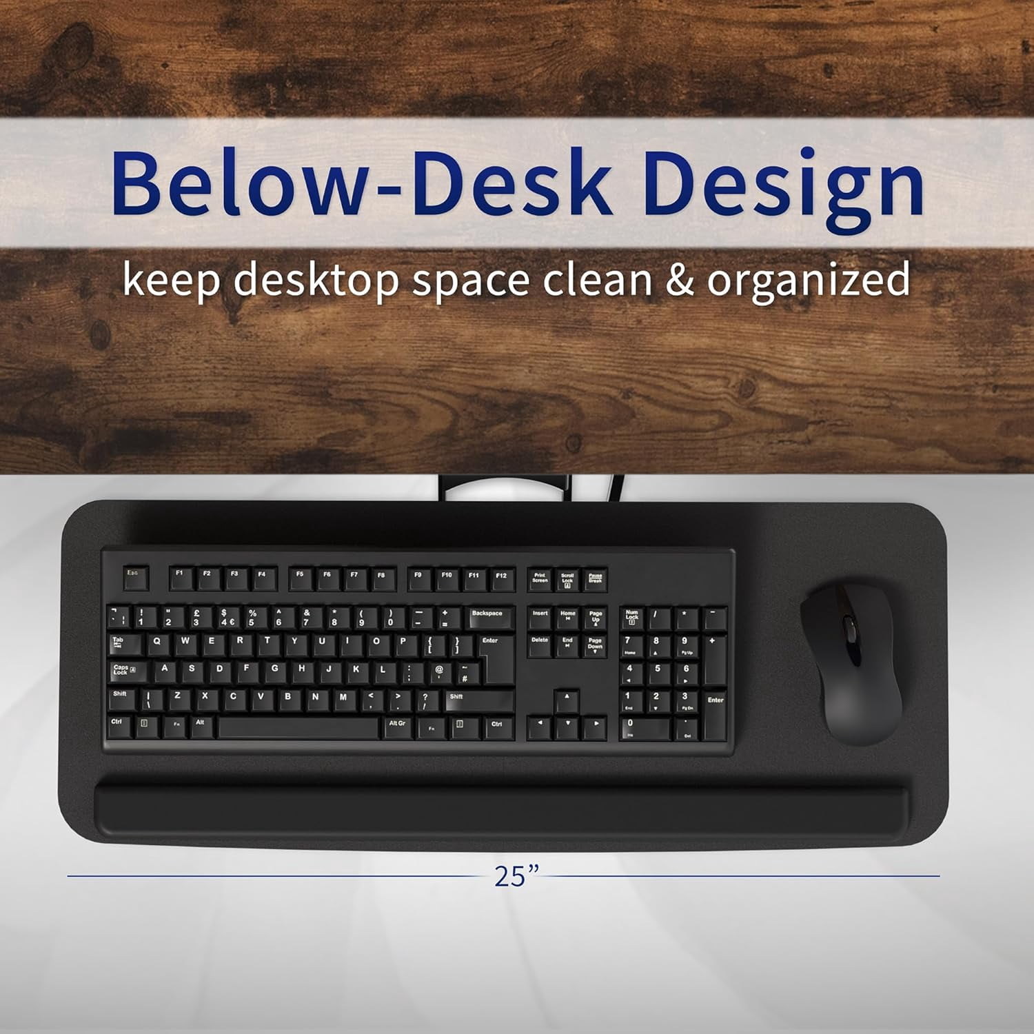 Adjustable Under Desk Keyboard and Mouse Tray - Ergonomic Slide-Out Drawer with 5-Inch Height Adjustment for Office Workstations - Black