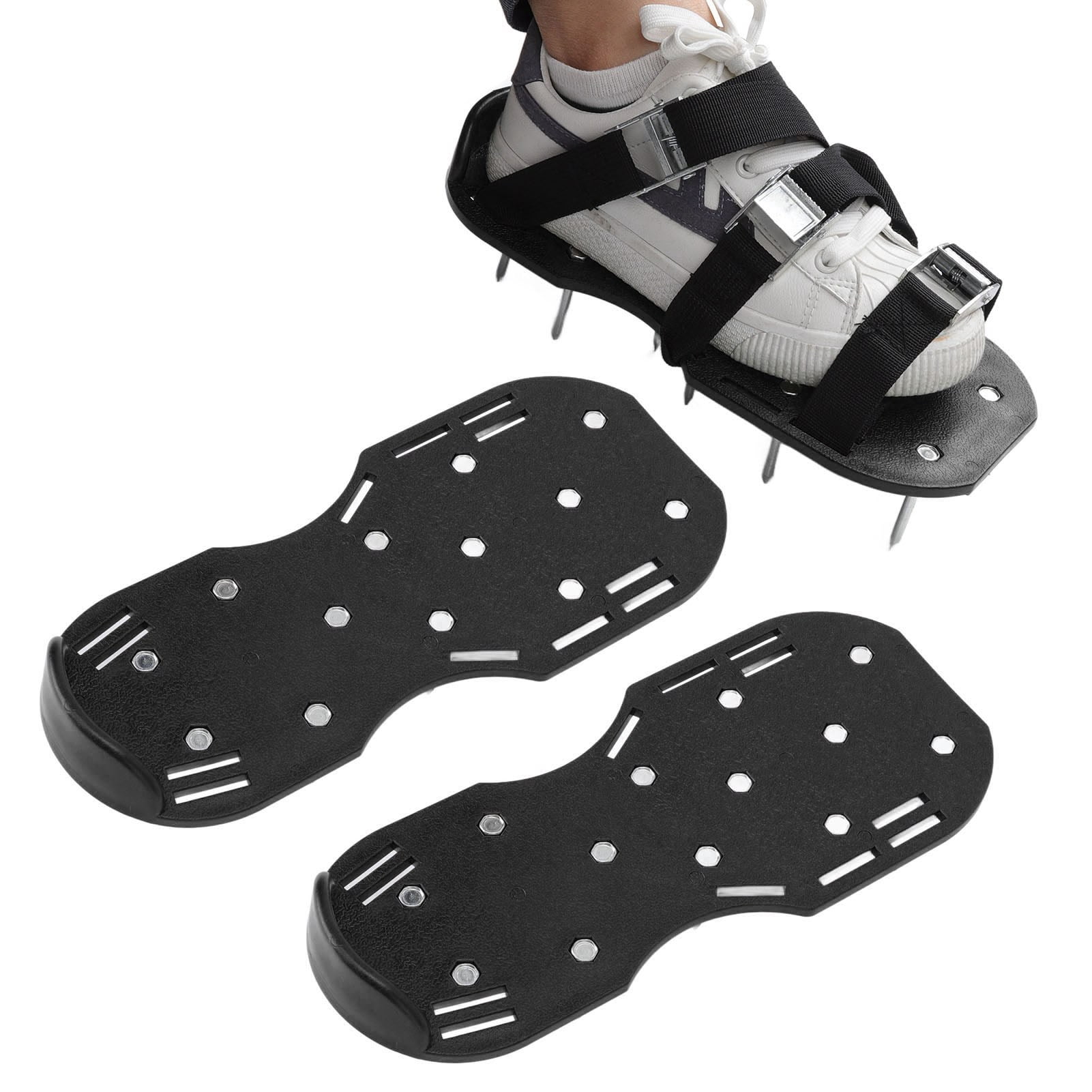 Yajisi Manual Lawn Aerator Shoes 11.6 Inches / 29.5 CM Walking Scarifier Grass Spike Sandals With Heavy Duty Metal Buckle Straps For Yard Gardening Soil Aeration And Turf Revitalization Black