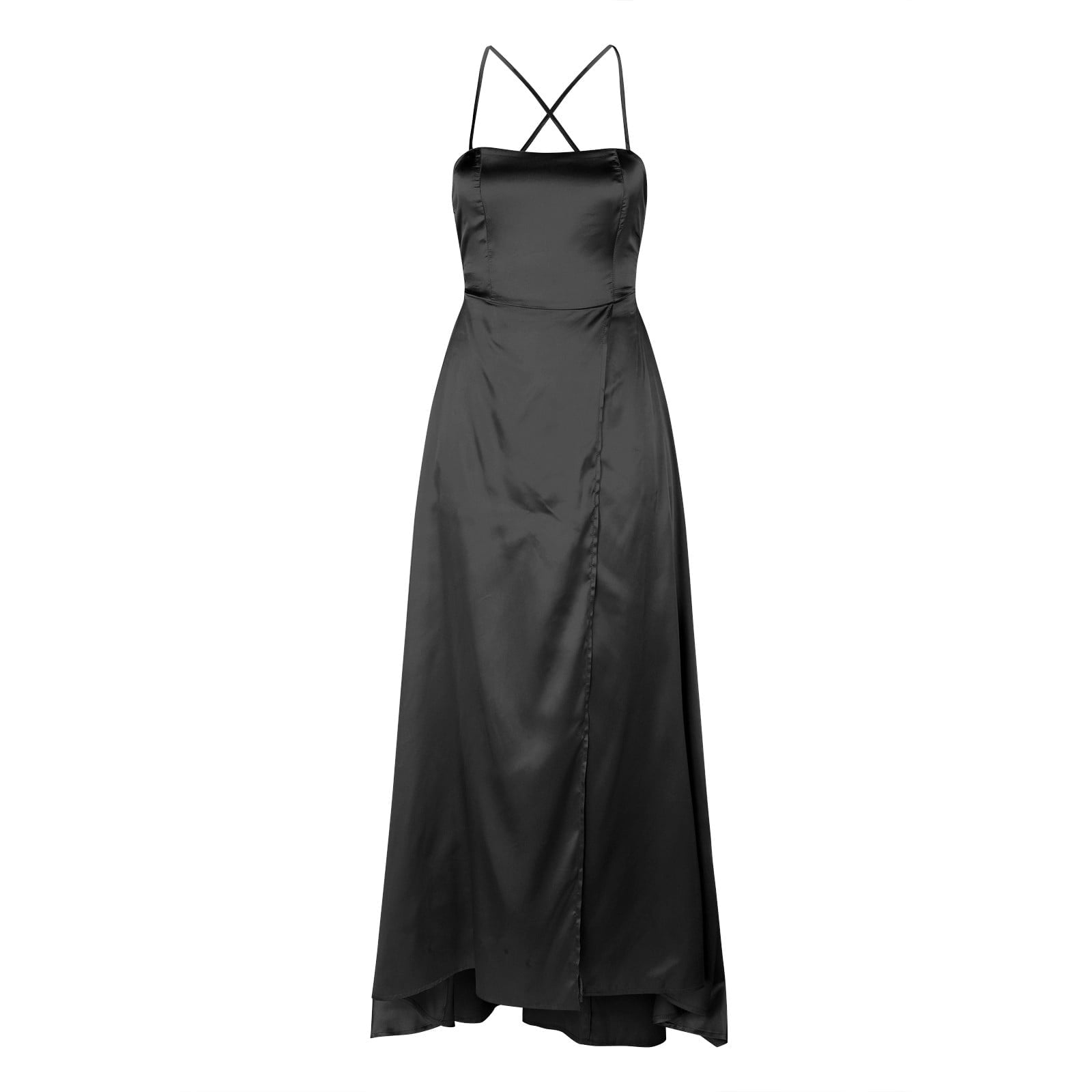 XIAOCHA Satin Gown for Women Fitted Scoop Neck Spaghetti Strap Side Slit Maxi Dress Smooth Glamorous Evening Dresses