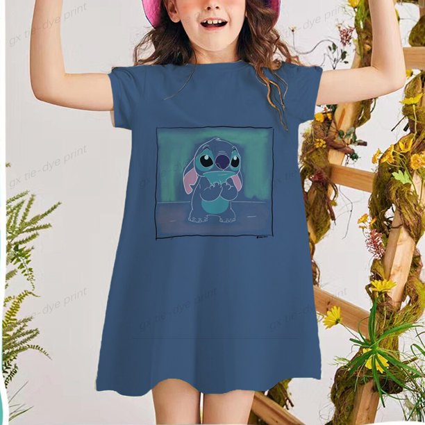 2-8 Y niñas Disney Stitch vestidos estampados niños vestido de manga corta traje bebé niña princesa vestido verano Casual niños Dress4T Gao Jinjia LED