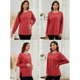 thumbnail image 2 of Ecavus Women's Oversize Maternity Clothes Side Slit Long Sleeves Tops With Pocket Fall Mama Pregnancy Tops Red Wood L, 2 of 7