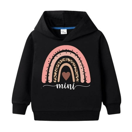 

TAIAOJING Children Casual Hooded Sweater Pocket Love Leopard Print Rainbow Print Parent Child Sweatshirt