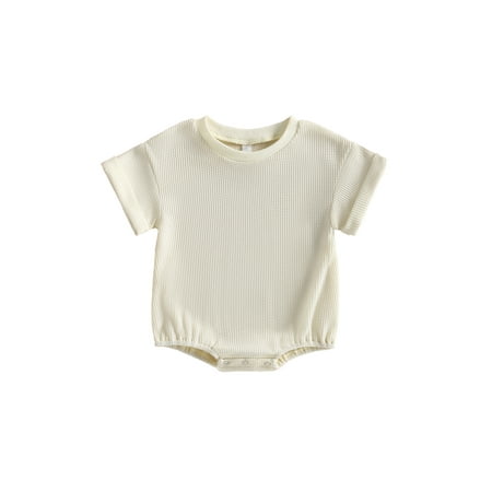 

Unisex Baby Boy Girl Solid Romper Waffle Knit Short Sleeve Bubble Onesie Crewneck Bodysuit Tops Summer Clothes