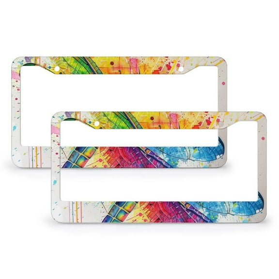 License Plate Cover Colorful Dragonfly Watercolor Splatter Licenses Plates Frames Front Licenses Plate Covers Car Tag Frame 2 Pcs Set Abstract Artwork Colorful Wildlife Prints License Plate Frames