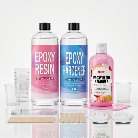Crystal Clear Epoxy Resin Kit 18oz With 250ml remover- 1:1 Mixing Ratio, Bubble Free & Anti-Yellowing - High Gloss Casting & Coating Resin for Jewelry, River Tables, Bar Top
