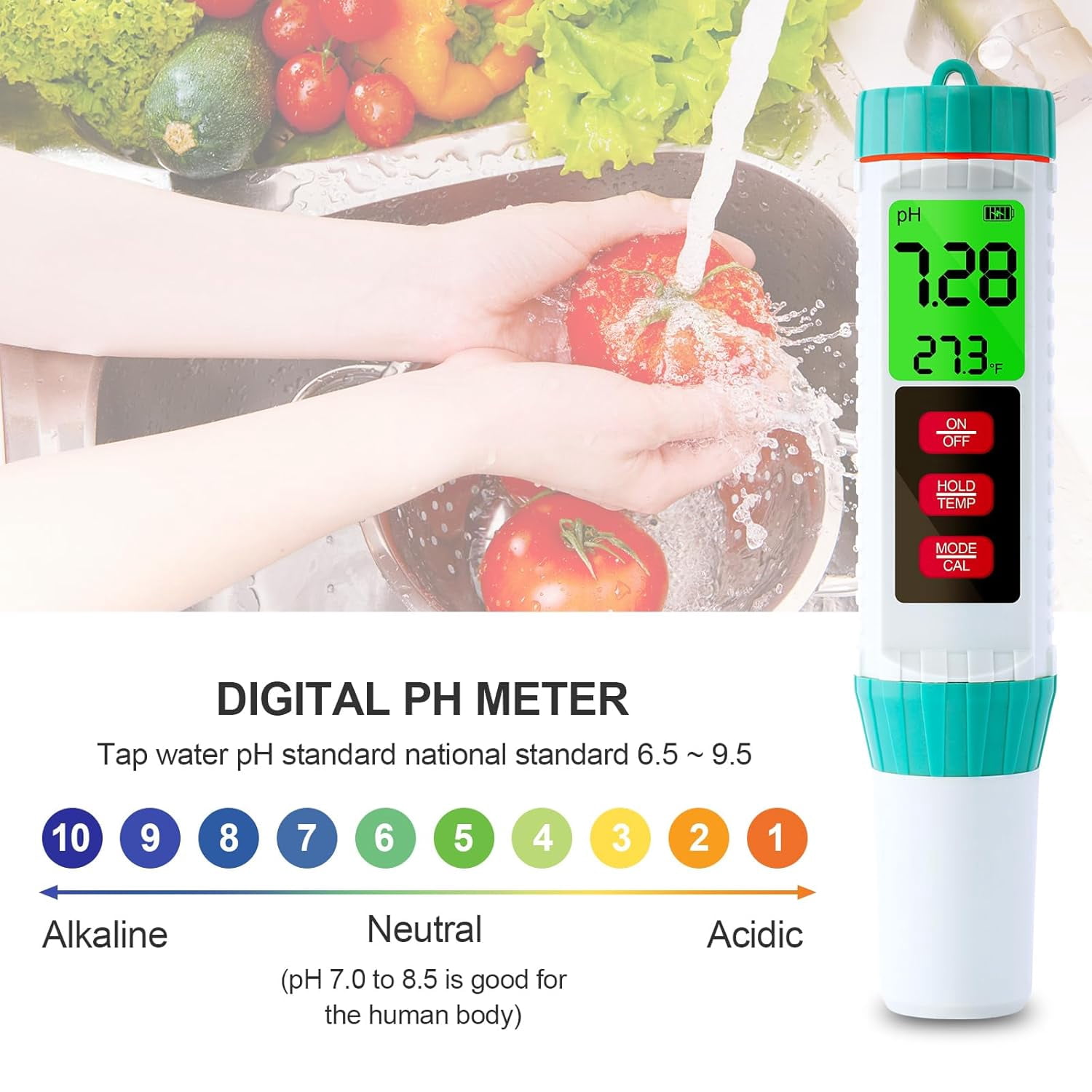 Pool Salt Tester, PH Tester Digital, Water Testing Kit, 5 in 1 PH Meter for Water/Salinity Meter/TDS/EC/Thermometer, Suitable for Drinking Water Swimming Pools Hydroponic Plants Aquariums