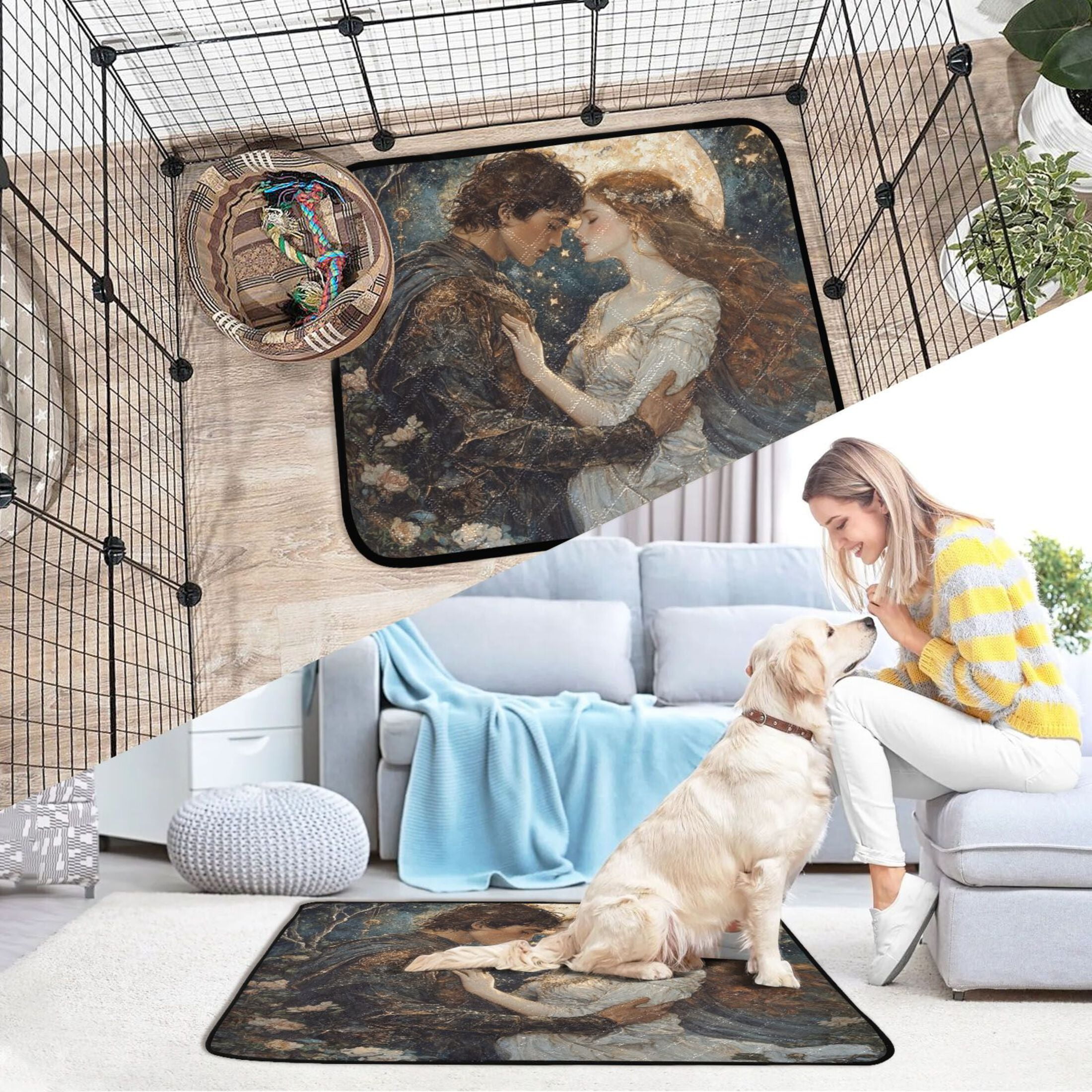 Qxltty Romantic Dating Cat litter Pads Pet Set of 3 Diaper Mats Center Anti-leakage Layer Absorbent Soft and Comfortable
