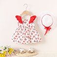 thumbnail image 2 of lcziwo Infant Toddler Girls Cute Summer Clothes Kids Sleeveless Strawberry Print Mini Dress with Hat 2 Piece Outfits Set Red 2 Years, 2 of 6