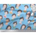 thumbnail image 3 of Soimoi Blue polyester Crepe Fabric Women Face Human Figure Decor Fabric Printed Yard 42 Inch Wide, 3 of 5