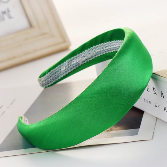 CXHEGBEJ Glossy Satin Padded Wide Headband for Women Non Slip Hair Hoop Minimalist Hair Bands Hair Wrap For Daily Bridal Party Facial Hair Accessories Green