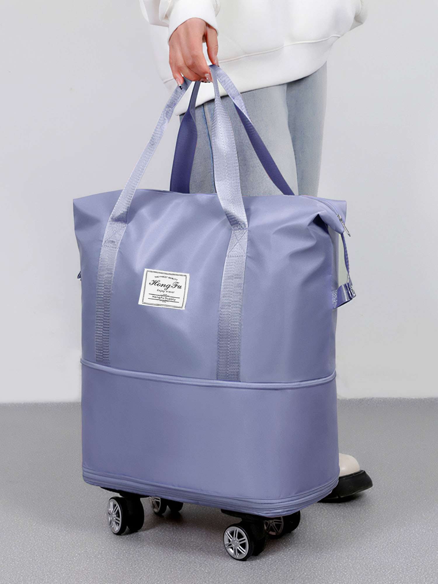 PULLIMORE Expandable Rolling Duffle Bag - 2-Zip Water-Resistant Luggage with Detachable Wheels (15.7-27.6")