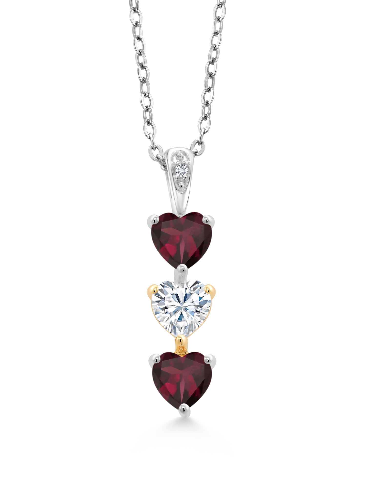 Gem Stone King Keren Hanan Lab Grown Diamond 3 Stone Heart Shape Pendant  Necklace with Chain 925 Silver and 10K Yellow Gold Rhodolite Garnet Created  