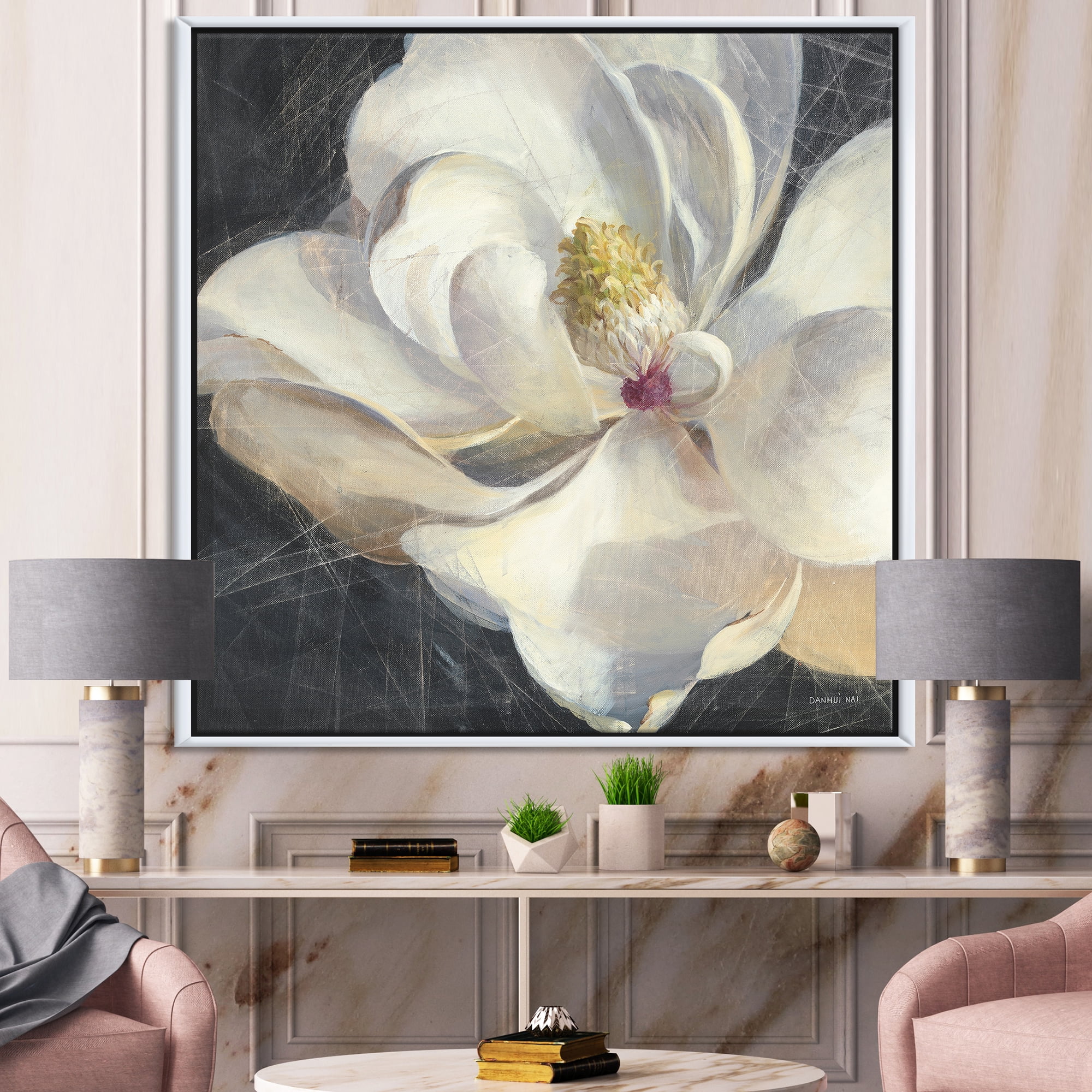 Designart ' Vivid White Magnolia IV ' Shabby Chic Framed Canvas