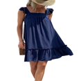 thumbnail image 2 of POINTERTECK Women Summer Mini Dress Fly Sleeve Square Neck Solid Color Loose Ruffle Dress, 2 of 9