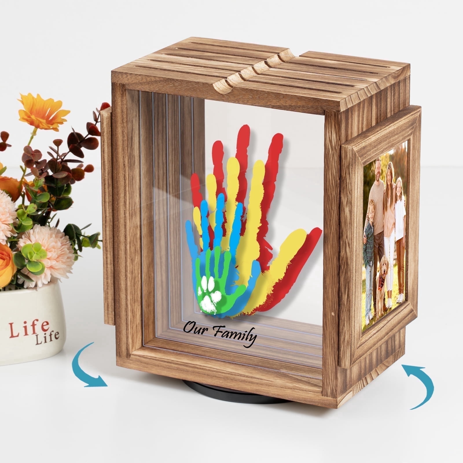 Sfugno Picture Frame for Family, Wooden Photo Frame Storage,Gift for Family,Rustic Brown