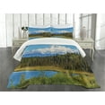 thumbnail image 3 of Ambesonne Alaska Quilted Bedspread Set 3 Pcs, Snow Covered Mountain, Queen Size, Forest Green White Blue, 3 of 5