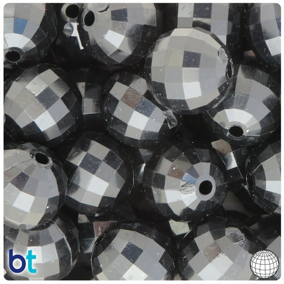 BeadTin Black Opaque 20mm Faceted Globe Plastic Beads (10pcs)