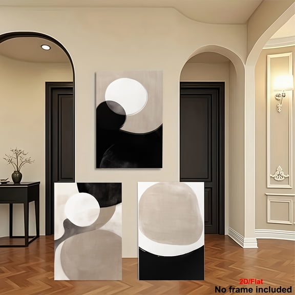 3pcs Modern Minimalist Canvas Wall Art Set - Beige & Black Abstract Prints, Frameless, High-Quality Canvas Material, Perfect for Japandi Gallery Wall Decor, Contemporary Home Decor|Minimalist Wall A
