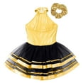 thumbnail image 4 of Alvivi Kids Girls Ballet Dance Dress Shiny Sequins Sleeveless Tutu Skirt Leotard with Hair Tie Gold 10, 4 of 6