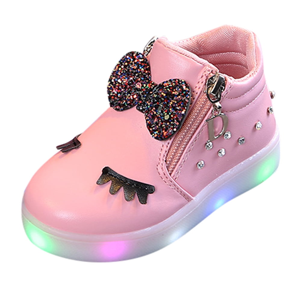 Baby Shoes Kids Girls Bowknot Led Luminous Sport Shoes Sneakers