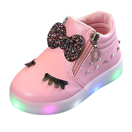 

Ruidigrace Kids Baby Infant Girls Crystal Bowknot LED Luminous Boots Sport Shoes Sneakers