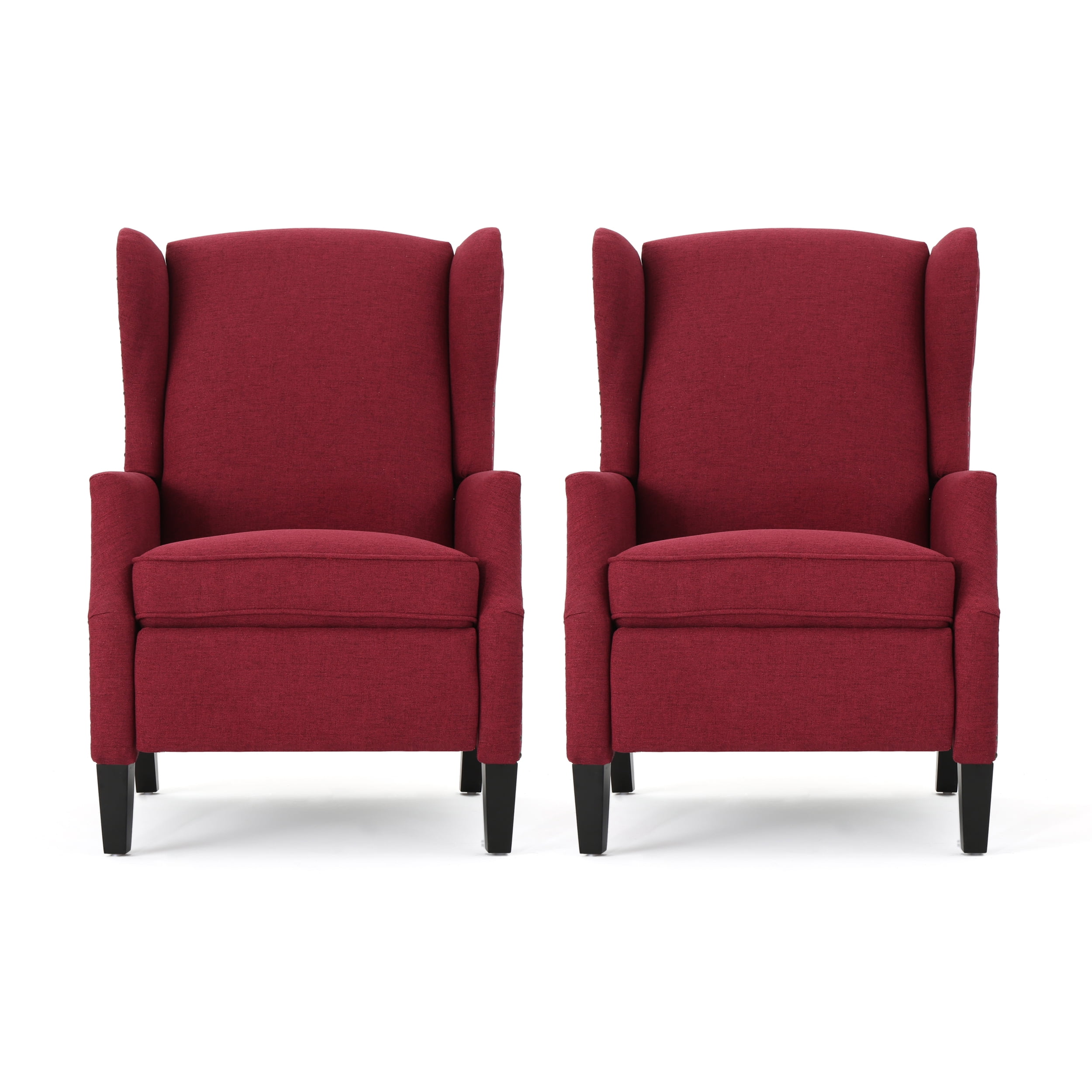Noble House Wescott Fabric Recliner, Set of 2, Deep Red, Dark Brown