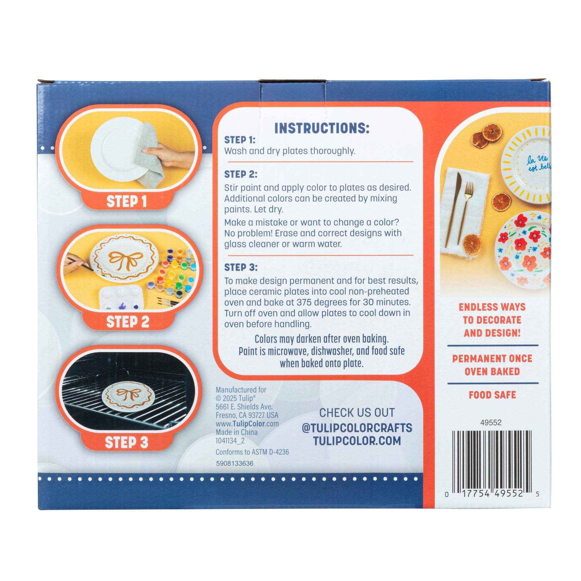 Tulip Food Safe Painted by Me Ceramic Plate Painting Set, Includes 16 Paints, 4 Brushes & 4 Paintable Plates. Bake at Home with Studio Quality Results