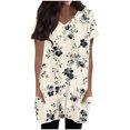 thumbnail image 2 of Tops for Women Plus Size Short Sleeved V-Neck Floral Print Double Pocket Pullover T-shirt Khaki L, 2 of 6