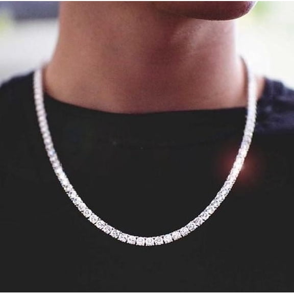 4MM 20Ct Lab Created Diamond Round Cut Fancy Tennis Necklace 14K White Gold Plated 18 Inch