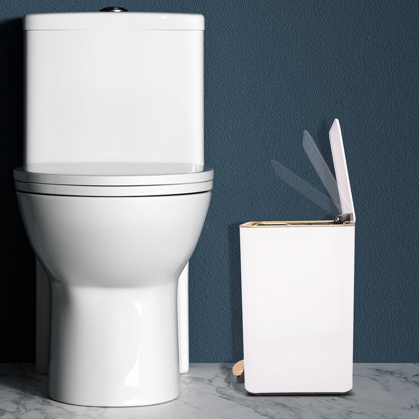 3.17Gal Bathroom Trash Can White Trash Can W/ Lid Free Standing Step Trash Bin for Kitchen, Living Room