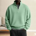 thumbnail image 2 of Blekii Men's Fleece Lined Quarter Zip Sweatshirt, Thickened Stand Collar Pullover Top, Solid Color Warm Layer for Winter, Soft Plush Interior, Casual Sporty Design, Ideal for Cold, 2 of 5