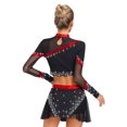 thumbnail image 2 of YiZYiF Womens 2-Piece Rhinestone Cheerleading Outfits Long Sleeve Crop Tops with Mini Skirt Set Red S, 2 of 7