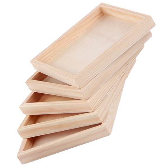 Pretyzoom 5-Pack Extra Large Wooden Serving Trays for Block Storage, Ideal for Educators, Beige Color