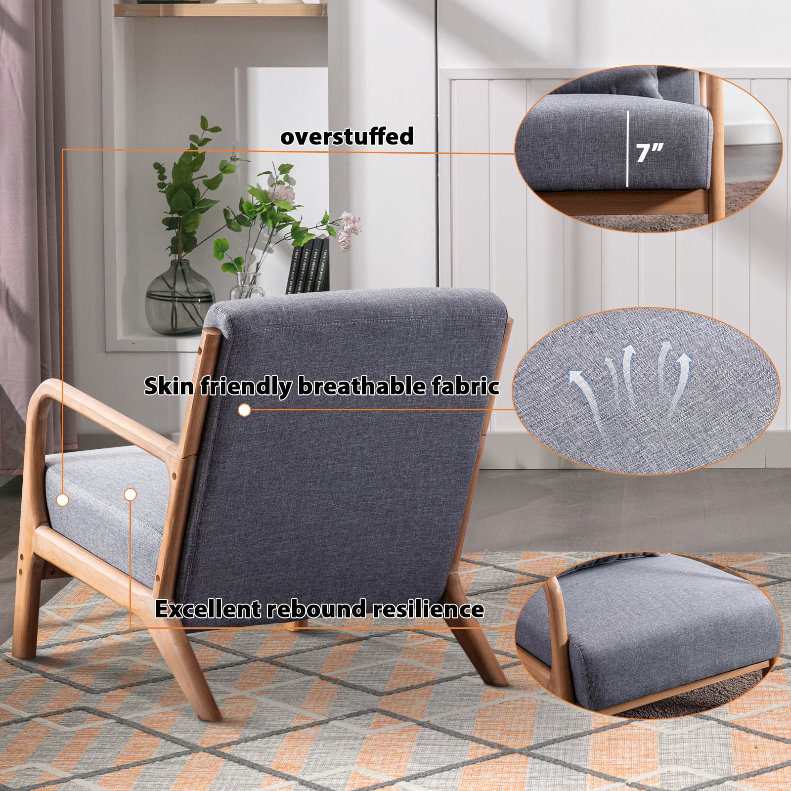 Bonzy Home Mid Century Modern Accent Chairs, Set of 2, Gray