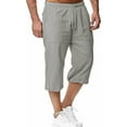 thumbnail image 5 of Men's Cotton Linen Pants 3/4 Quarter Waistband Loose Pant Casual Solid Color Drawstring Cropped Pants with Pockets, 5 of 6