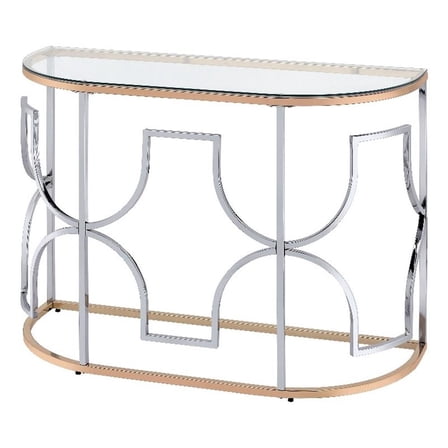 Furniture of America Sol Glam Glass Top Sofa Table in Chrome and Gold