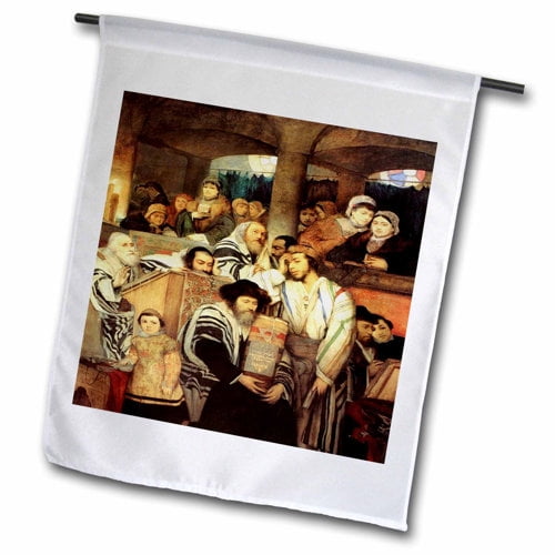 3dRose 1878 Painting of Jews Praying on Yom Kippur Polyester 2'3'' x 1'6'' Garden Flag