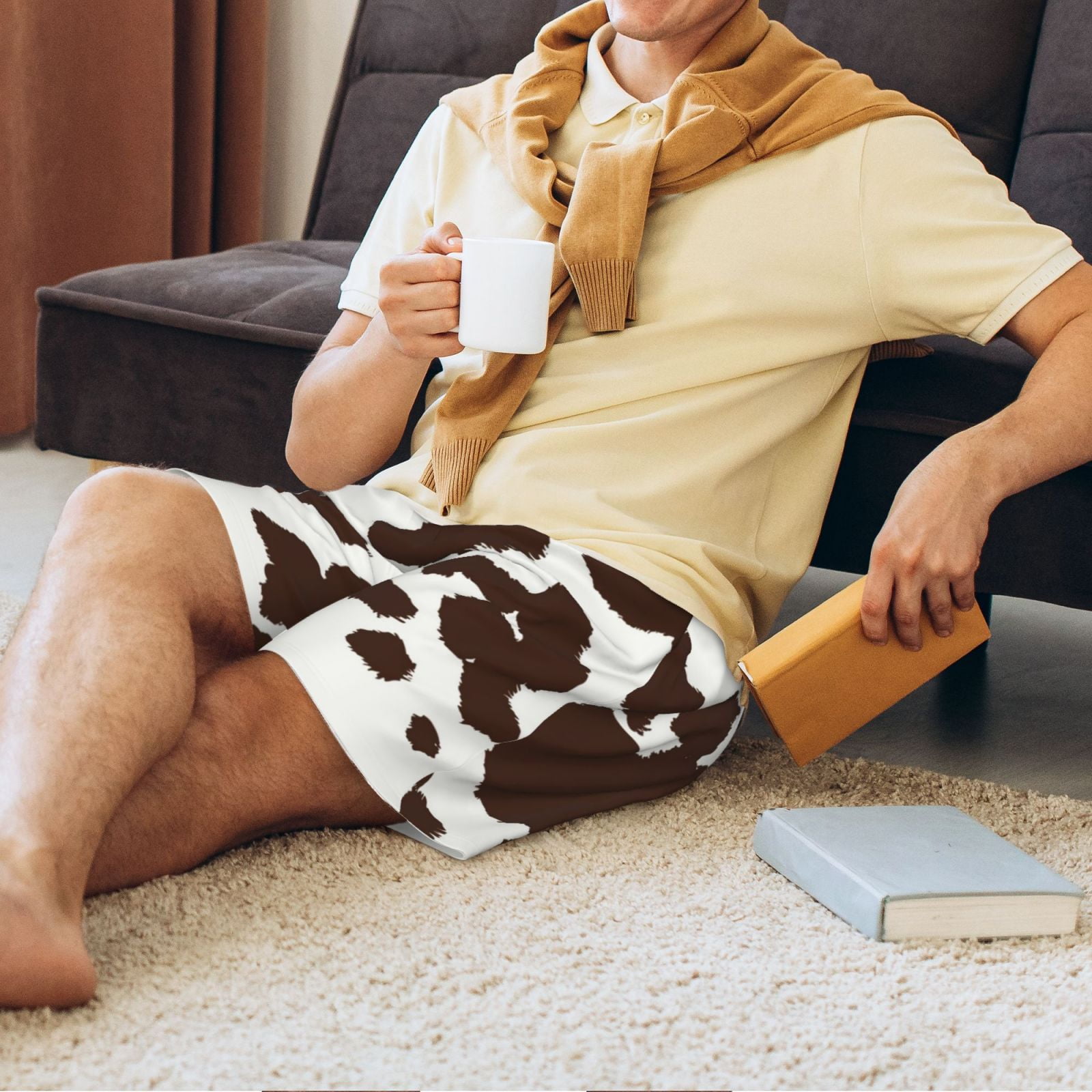 Bixox Men's Brown Cow printed lightweight casual shorts