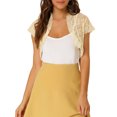 thumbnail image 1 of Cárdigan de encaje para mujer, elegante, de manga corta, con frente abierto, bolero corto de encaje con flores, top S amarillo, 1 of 8