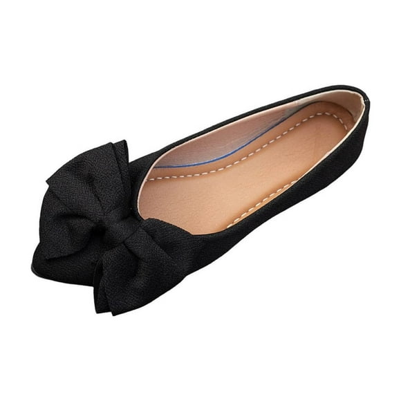 Xfvqtps Womens Flats Pointed Toe Slip on Bow Decor Flat Shoes Comfortable Padded Insole Lightweight Flexible Sole Casual Wear Black