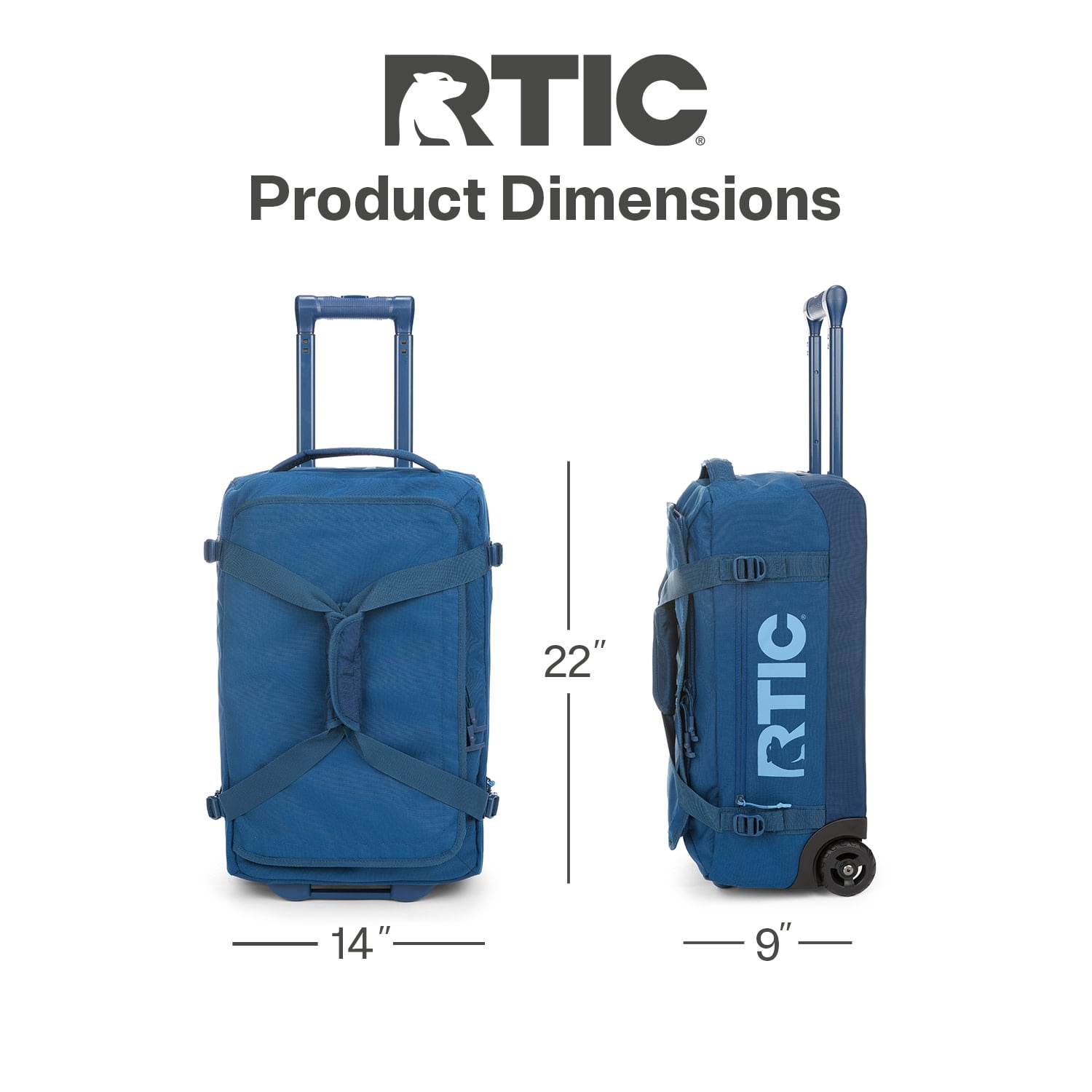 RTIC Road Trip Rolling Duffle Bag, Medium, Water-Resistant and Wheeled, Navy & Denim