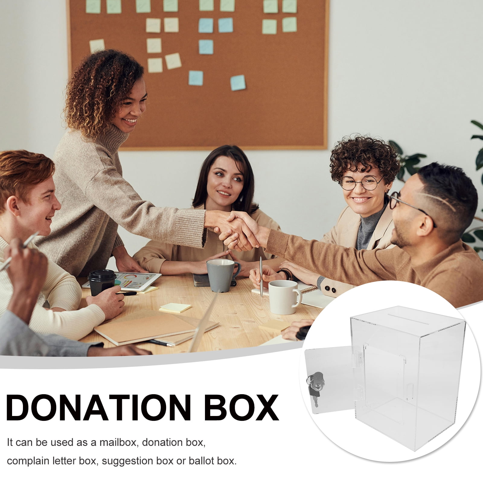 EXHUMKY Lockable Clear Acrylic Donation and Suggestion Box with Key - Secure Collection Container for Donations and Feedback