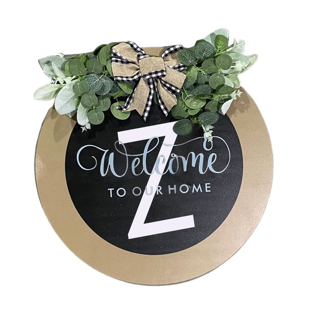 CSChome Panneau de Porte Couronne de Porte d'Entrée Lettres Z 26 Panneau Rond avec Fausse Fleur Style Rural Panneau Suspendu
