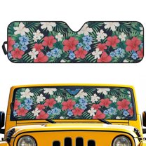 Psesaysky Red Hibiscus Palm Leaves Windshield Sun Shade Sun Visor for Car Off-road Vehicle Front Window Keep Vehicle Cool Protect Your Car from UV Rays