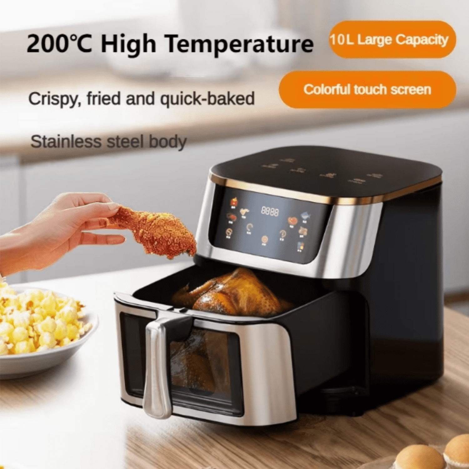 Air Fryer 10 Qt Max 450F for Cooking, 6 Presets Fry Touch Panel Easy View Window, New Black
