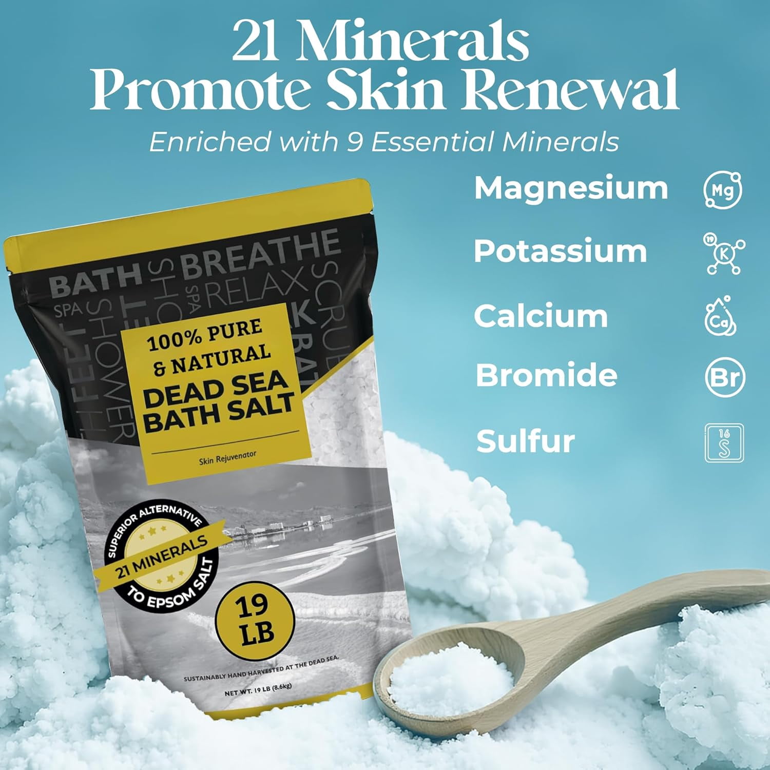 Aromasong Dead Sea Salt Bath Soak, 19 lb Bulk Mineral Sea Salt for Bath, Foot Soak, Detox & Home Spa Use