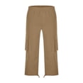 thumbnail image 4 of HKYNLAG Mens Cargo Shorts Below Knee Casual Elastic Waist Drawstring Work Capris Relaxed Fit Hiking Long Short Pants with Multi Pockets Khaki 3XL, 4 of 5
