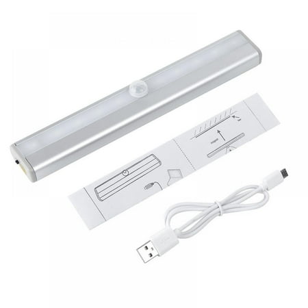 

[Big Clear!] Under Cabinet Lighting Motion Sensor Closet Lights 10 LED USB Rechargeable Under Cabinet Lights Wirel Under Counter Lighting Motion Led Light Bar for Closet Cabinet